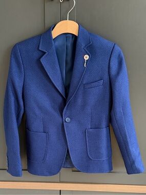 Doctor Junior Boys Royal Blue Textured Blazer Jacket - Size 40 / US 11